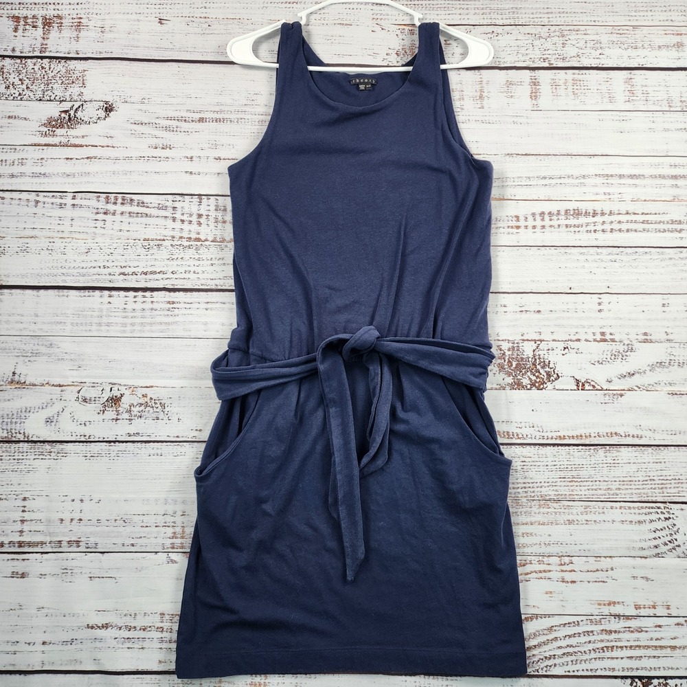 Theory Navy Blue Tank Dress Womens Small Petite S P Belted‎ Mini Style B0324624